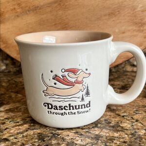 NEW Life Is Good Daschund Through The Snow Double Sided Embossed Ceramic Mug
